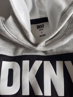 DKNY Boys Gray and Black Logo Hoodie